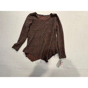 Sno skins Asymmetrical Textured Knit Sweater Top Red Gray Small Made in USA